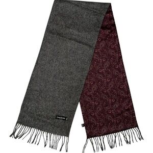 HARRY ROSEN Gray Wool and Silk Burgundy Paisley Men's Scarf
